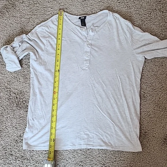 Light Gray Long Sleeve Henley Shirt Roll Up Sleeves - Picture 14 of 14